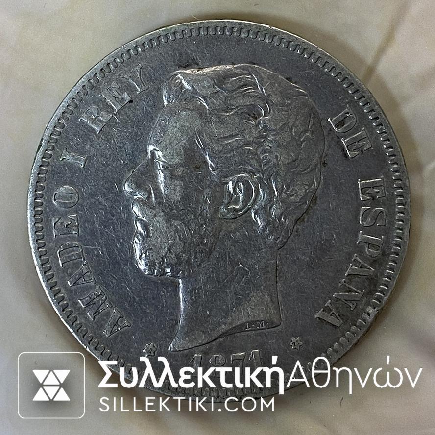 SPAIN 5 Pesetas 1871  XF